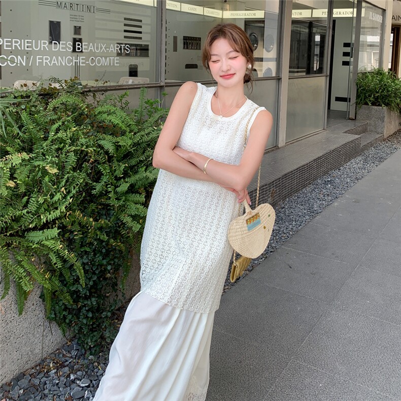 法式肌理感假两件连衣裙女2025夏季新款巨好看小个子收腰显瘦长裙图片