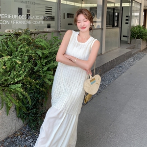 法式肌理感假两件连衣裙女2025夏季新款巨好看小个子收腰显瘦长裙图片