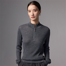 老钱风半拉链100纯羊毛针织衫女法式高端精纺灰色毛衣通勤打底衫，女装羊毛衫，蚂蚁派对工厂直营店