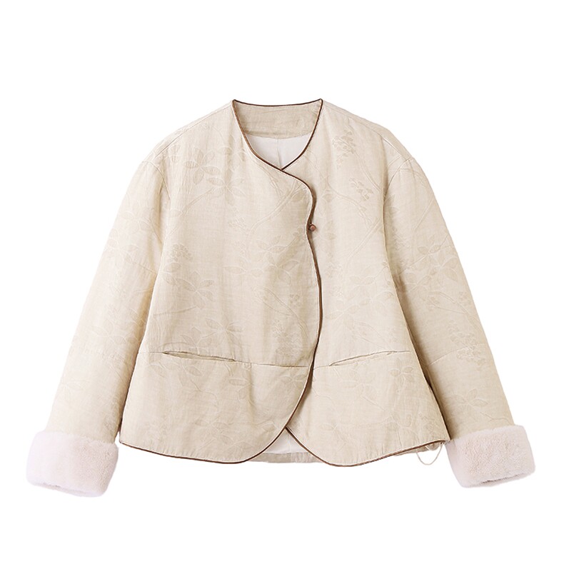 羽绒服女提花短外套2025冬季新款新中式白鸭绒上衣,女装羽绒服,仟媚宠