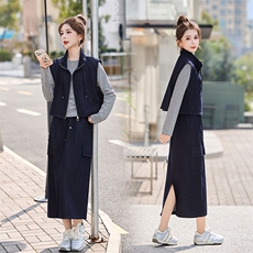 牛仔马甲半身裙套装女2026新款早春一整套穿搭条纹上衣裙子三件套，女装套装/套裙，浙宝029