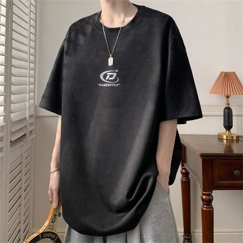 可设48小时发货支持抖音得物来样二开240克重磅美式麂皮绒短袖t恤,男装T恤,电商A486