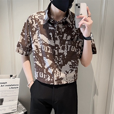 23新品个性花短袖衬衫男装宽松社会小伙衬衣潮流TZ97P5078，男装T恤，电商B413