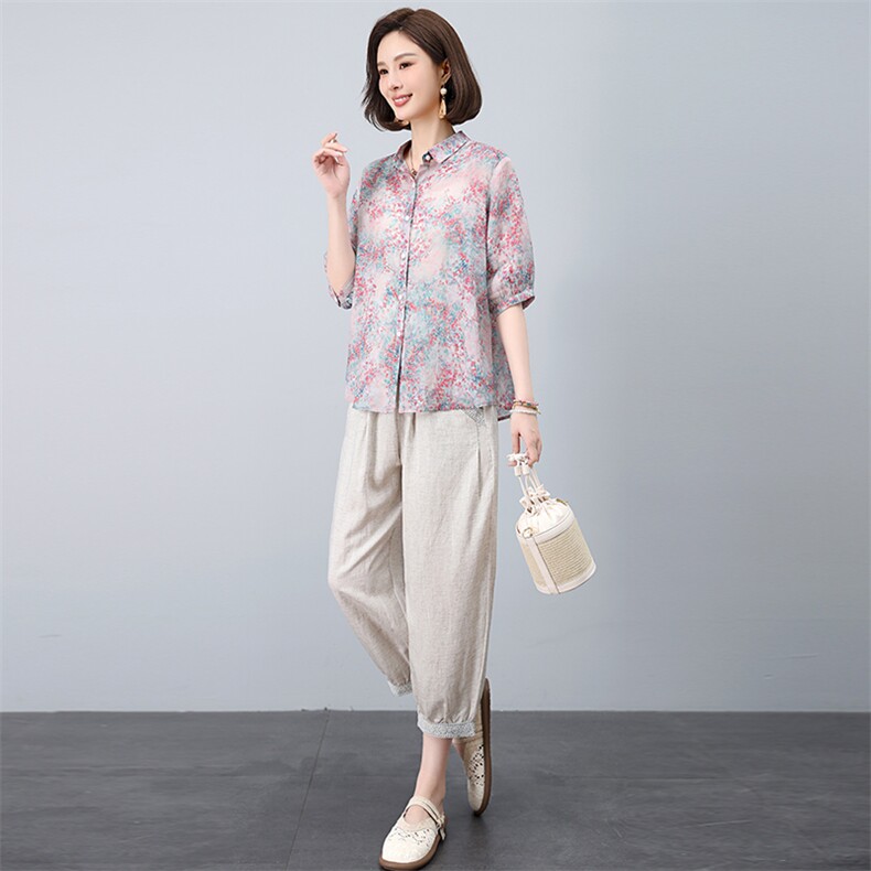 2025夏季新款套装女洋气减龄妈妈装两件套,女装套装/套裙,忆绮罗