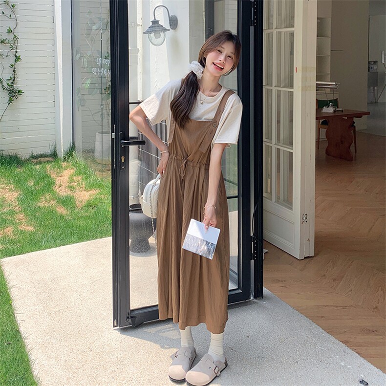 时尚套装女夏季休闲洋气减龄显瘦短袖T恤背带阔腿裤两件套,女装套装/套裙,维壹