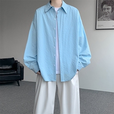 8XL-M泡泡纱盐缩肌理长袖衬衫男夏季冰丝外套防晒衬衣CS29007P40，男装衬衫，电商B312