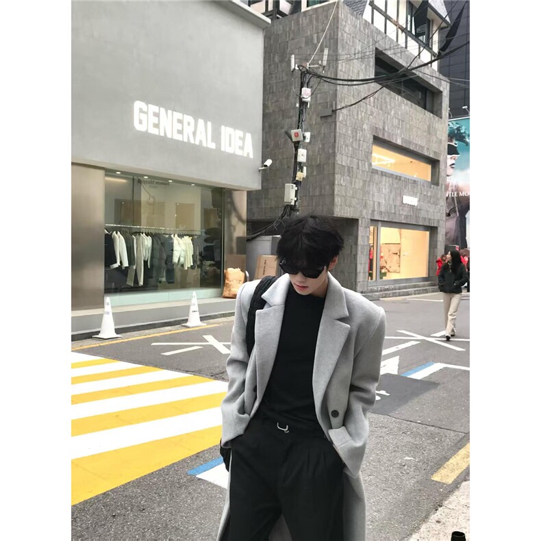 浅灰色仿羊绒长款呢子外套垫肩加厚毛呢大衣DY05015P125,男装毛呢大衣,星座1004（原星座815-3）