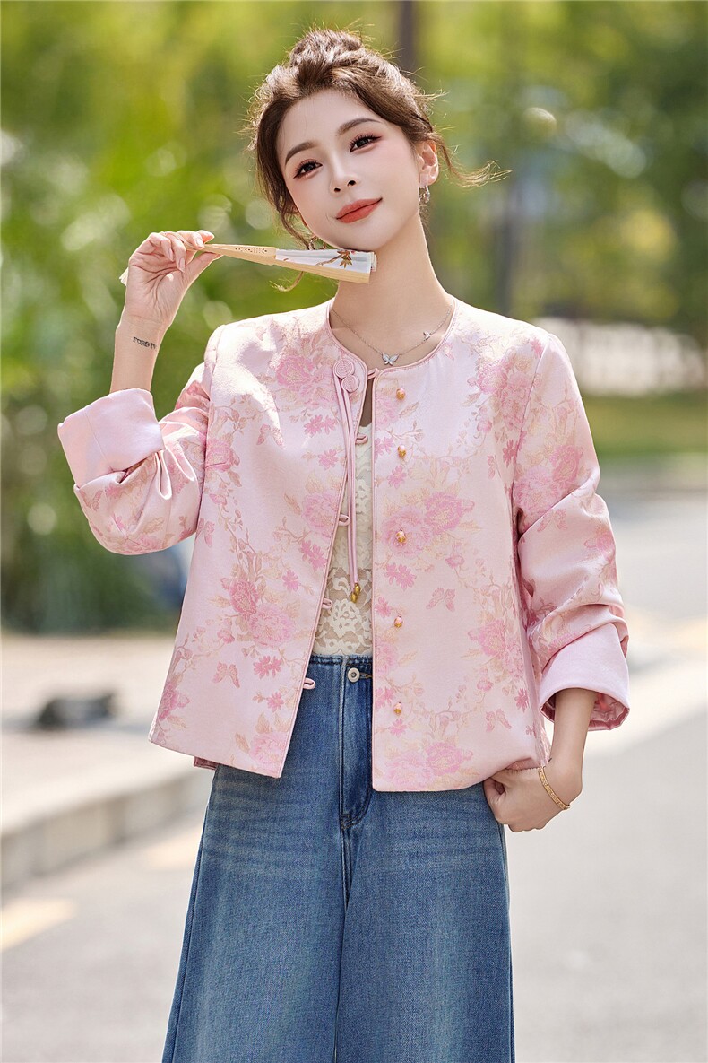 现货现货2026年春季新中式提花盘扣外套,女装短外套,艾仟回(原伊仟回)