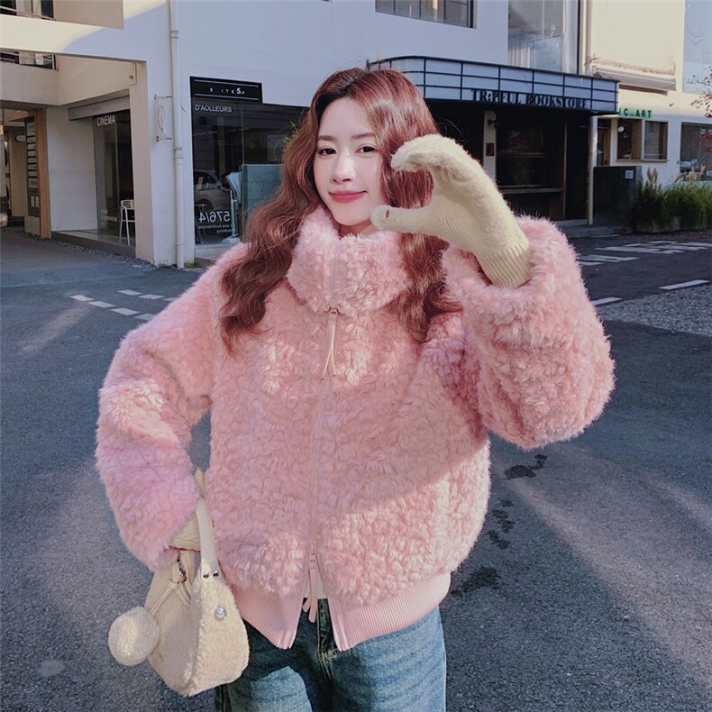 【新款】粉色夹棉羊羔毛外套2C137-8280-P195-K298,女装棉衣/棉服,2C137