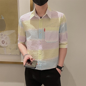 2023春季新款修身韩版男士休闲七分袖衬衣潮流中袖衬衫C06-P50图片