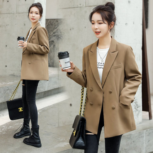 版型好百搭秋季中长款外套原创设计通勤显瘦双排扣小西装外套女，女装西装，韩蔻秀