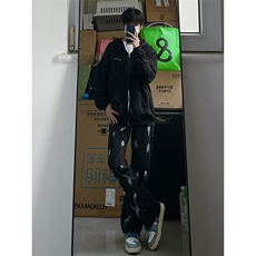 B221美式ins高街小众情侣款喷墨微喇牛仔裤LK22080-P60控78，男装牛仔裤，电商B221