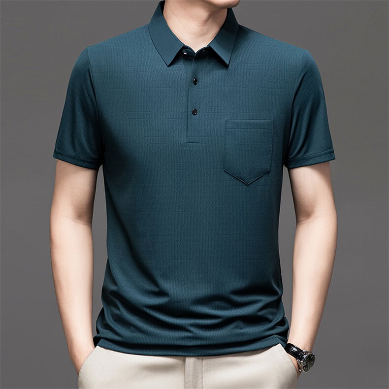 中年男士冰丝短袖Polo衫夏季商务休闲时尚翻领真口袋半袖T恤潮,男装Polo衫,电商B212（原钱塘6029）