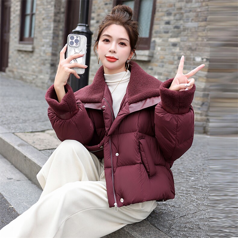 鹅绒2025新款小个子设计感毛毛大翻领假两件短款羽绒服女冬季潮款,女装羽绒服,意芙