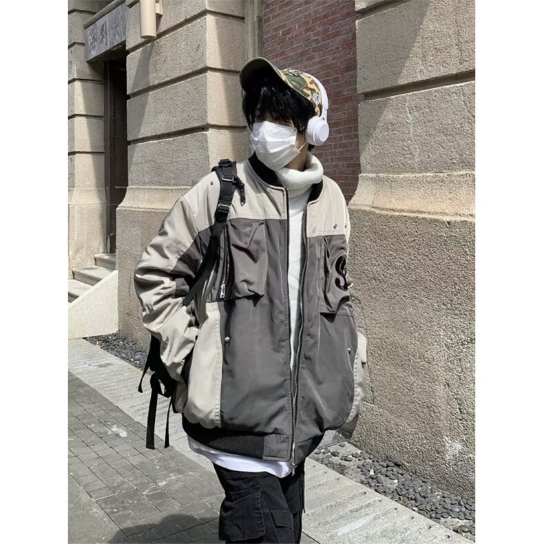 美式复古拼色机能风飞行夹克棉服男2025秋冬新款工装休闲宽松外套,男装夹克,星座506A