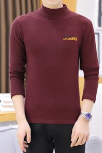 冬季半高领双面绒刺绣字母卫衣男加绒加厚保暖打底衫长袖红331P28图片