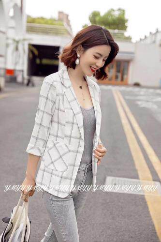 春季新款格子西装外套，女装西装，依美依缘