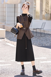 韩系气质百褶裙套装女2025年春秋新款优雅大气连衣裙裙二件套百搭图片