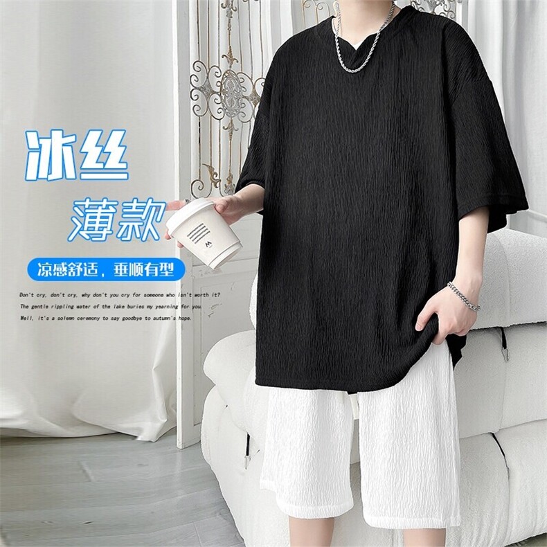 特批P45无差价夏季潮流宽松T恤男纯色高街短袖上衣T2098+DK2140,男装T恤,电商A001