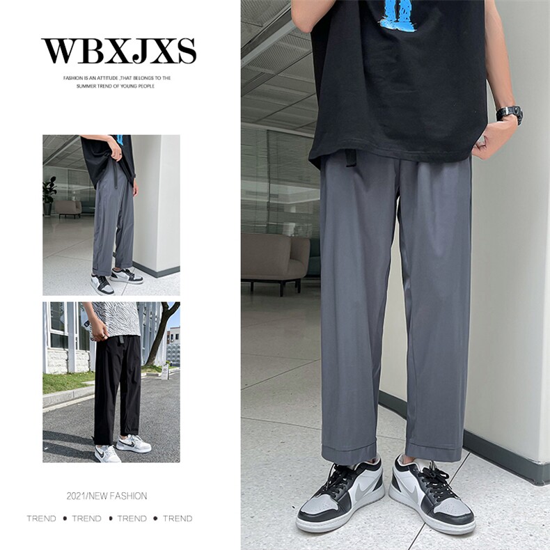 港风模特腰带冰丝大码宽松潮男速干空调九分休闲裤KZ988P55控78,男装休闲裤,电商A089-1