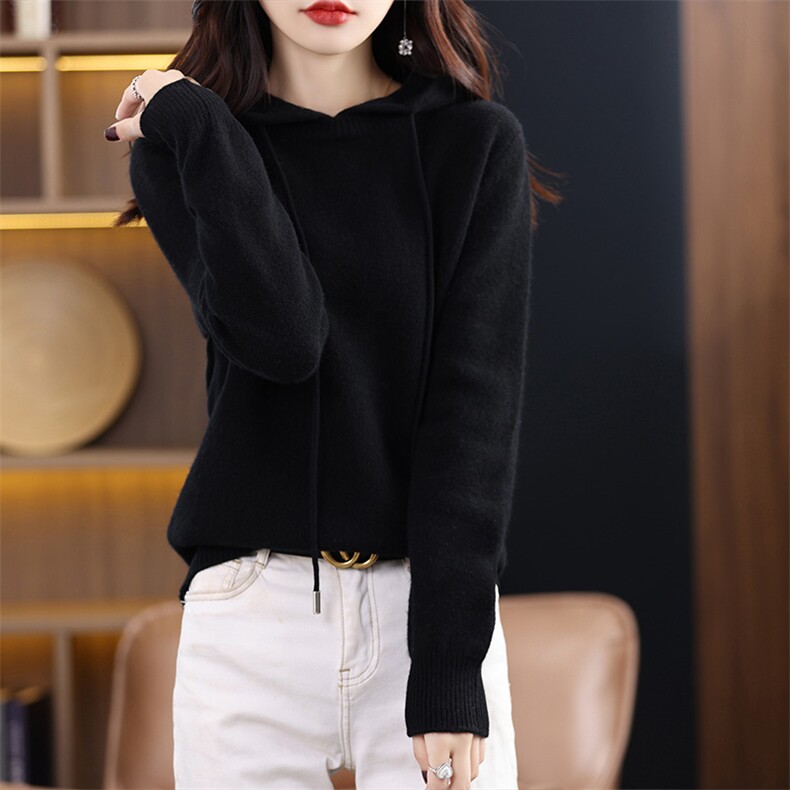 2025冬新款加厚衫女连帽100秋冬季内搭羊毛针织卫衣毛衣，女装羊毛衫，赛冬羊绒