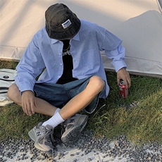 条纹衬衫男长袖春秋潮衬衣宽松休闲百搭日系cityboy外套CS50-P30，男装衬衫，星座1008
