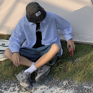 条纹衬衫男长袖春秋潮衬衣宽松休闲百搭日系cityboy外套CS50-P30图片