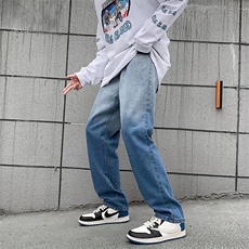 渐变色牛仔裤男宽松直筒潮牌ins九分裤学生夏季薄款裤N0901-P38，男装牛仔裤，星座308B-1