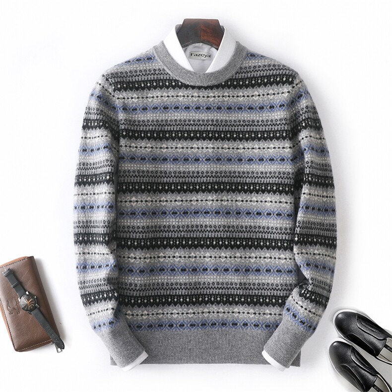 男士羊毛衫圆领秋冬季加厚毛衣男装冬装民族风保暖内衣打底衫男装，男装羊毛衫，枫宸羊绒