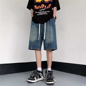 夏季牛仔短裤男款潮牌vibe做旧宽松百搭五分裤帅气工装中裤子图片