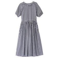 棉麻连衣裙女装2022夏季新款收腰显瘦女神范拼接短袖棉麻夏天裙子，女装连衣裙，香水丽阁