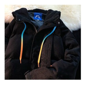 小众设计感工装面包服外套潮男冬季条纹别致拼接连帽棉衣棉服图片