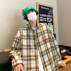 港风24春季新款时尚格子印花宽松翻领衬衫外套S82P38控58，男装衬衫，电商A247