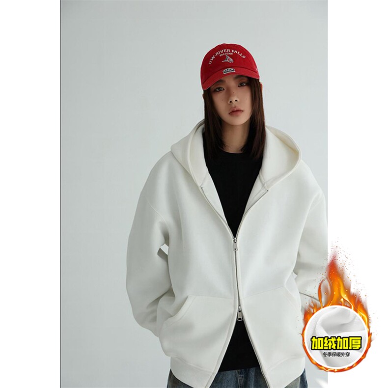 480G重磅加绒硬挺boxy男女秋冬美式高街结构双拉链开衫卫衣厚外套，女装短外套，电商A486-1