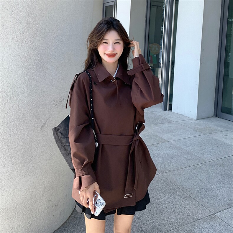 红棕色风衣外套女2025春秋新款宽松百搭设计感英伦风中长款大衣潮,女装风衣,2C205