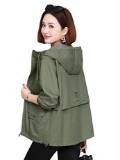 大码女装胖妈妈mm连帽风衣春秋新款韩版宽松上衣200斤二八月外套，女装短外套，丽影随形