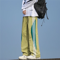 港风夏款男裤褶皱速干裤三条杠拼色抽绳束脚长裤h2200P40，男装休闲裤，星座1013-1