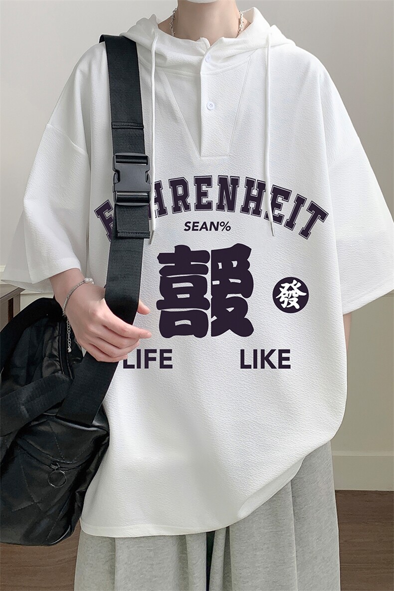 连帽短袖t恤男大码胖子带帽五分袖中袖LD54256-P45,男装T恤,电商A040