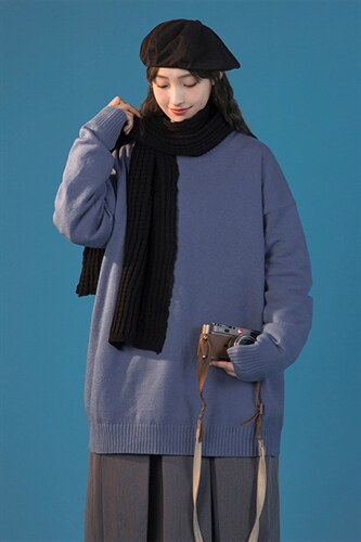 秋冬新款毛衣圆领纯色2021针织衫中性风男女上衣A161-2-M001-P35图片