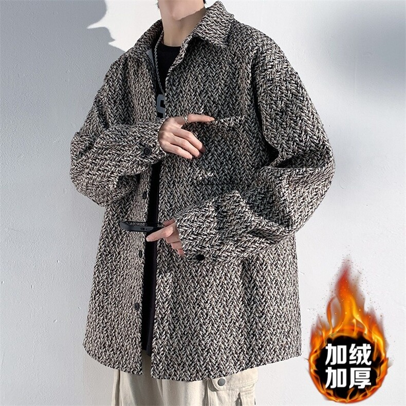 复古小香风外套高级感潮流翻领格子衬衫休闲男夹克JKXF027,男装夹克,星座516A