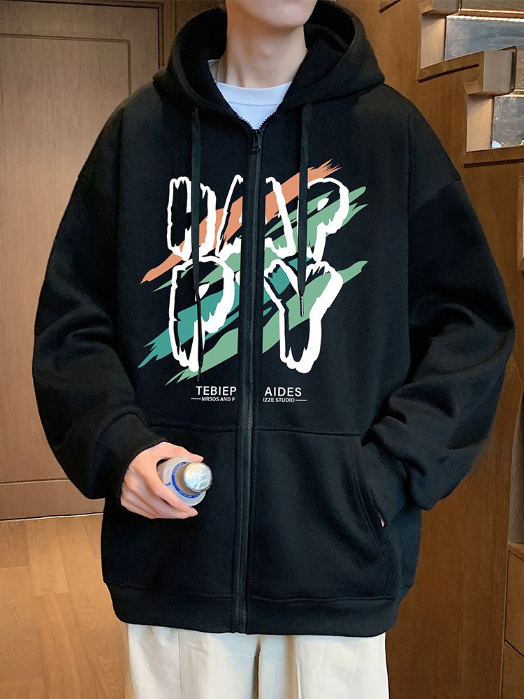 H208P70含棉量65%美式字母高街连帽卫宽松休闲开衫外套,男装卫衣,星座304A-1