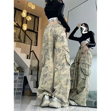 高街复古迷彩色牛仔裤工装裤子女新款宽松直筒休闲裤N0781-P53，男装牛仔裤，星座308B-2
