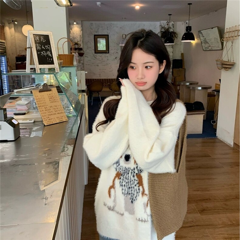 加厚毛衣2025秋冬新款复古慵懒冬装小女孩宽松百搭针织衫,男装针织衫/毛衣,星座506A