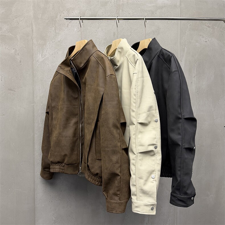 高品质软蛋白皮春季夹克W2828P115M-3XL，男装夹克，电商C313