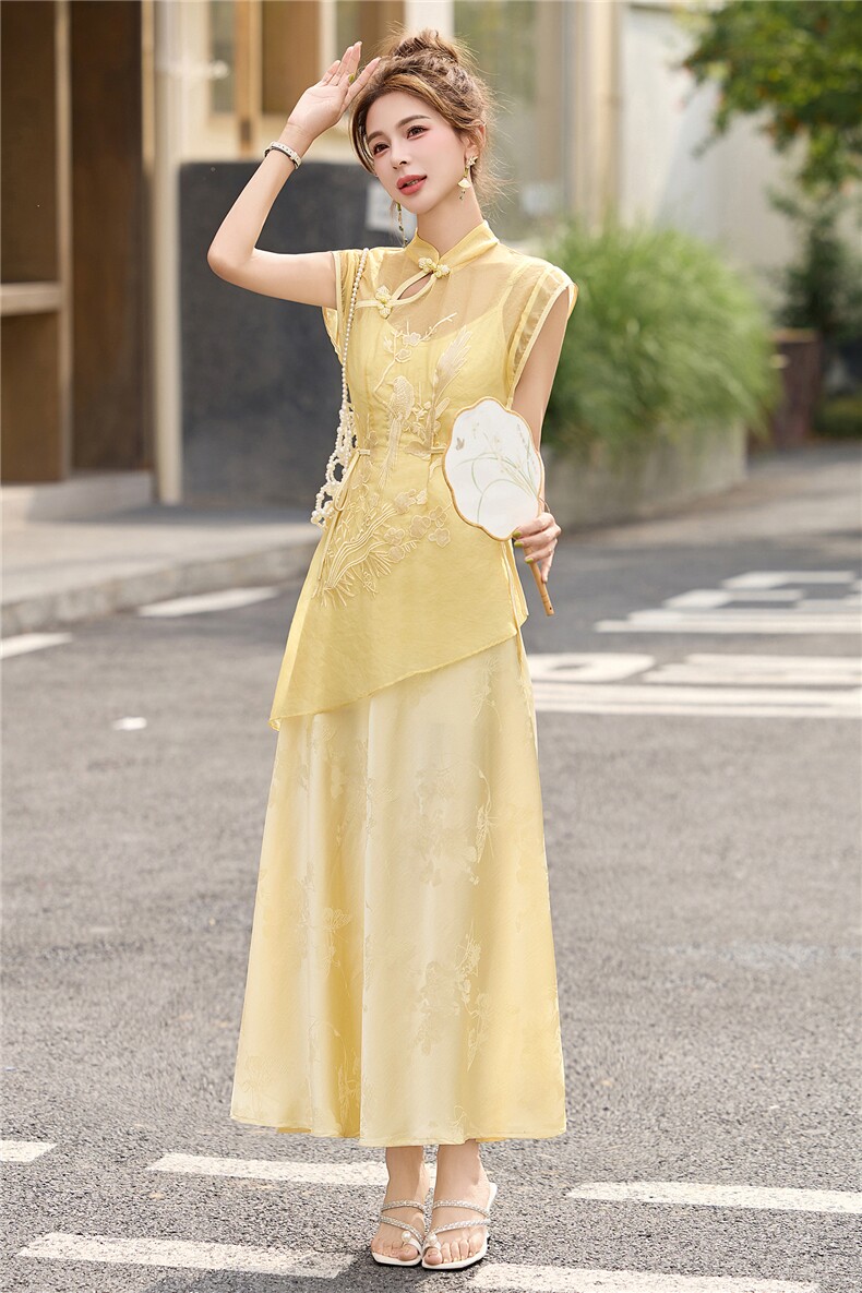 通勤风长款中国风新中式套装唐装汉元素时尚套装显瘦气质小个子,女装套装/套裙,布芭啦