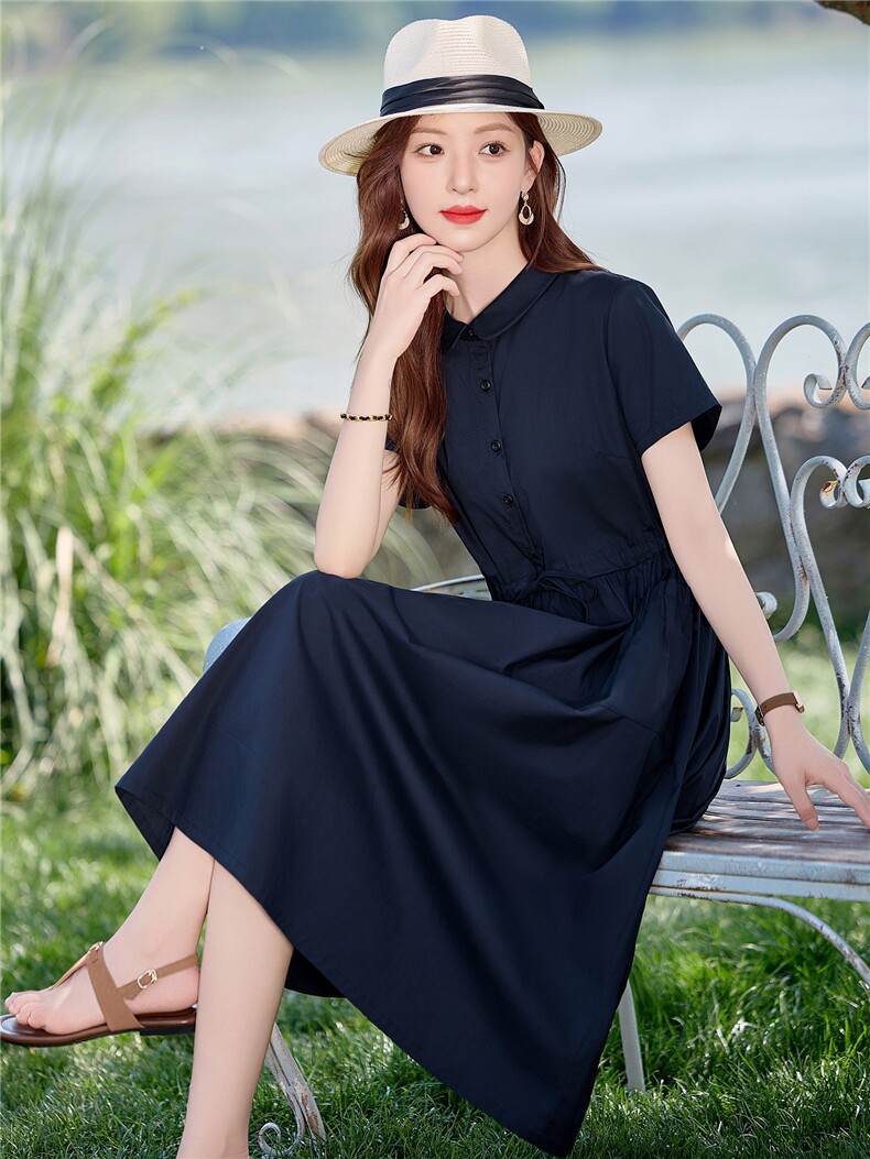 2026年夏季中长款优雅气质气质小翻领修身连衣裙时尚潮流,女装连衣裙,倪叶myz