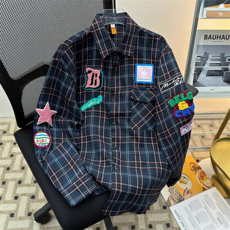 美式复古潮防晒小众设计感格子印花薄款长袖衬衫外套男LS275P45，男装防晒衣，星座1013-5