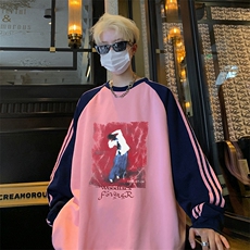 粉色拼藏青袖