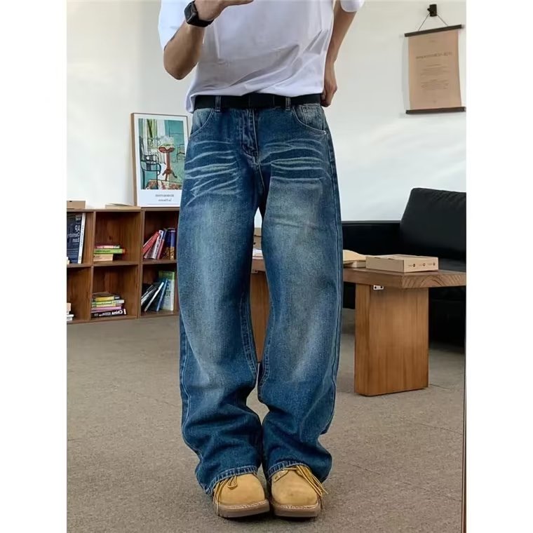 美式高街牛仔裤男韩版潮流帅2024秋冬新款ins阔腿长裤T1680-P48,男装牛仔裤,星座1109-3