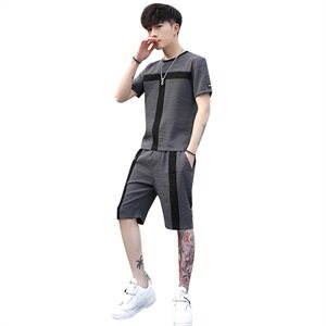 20夏季新款短袖套装冰丝休闲男潮流T恤短裤一套男装T706-p50图片